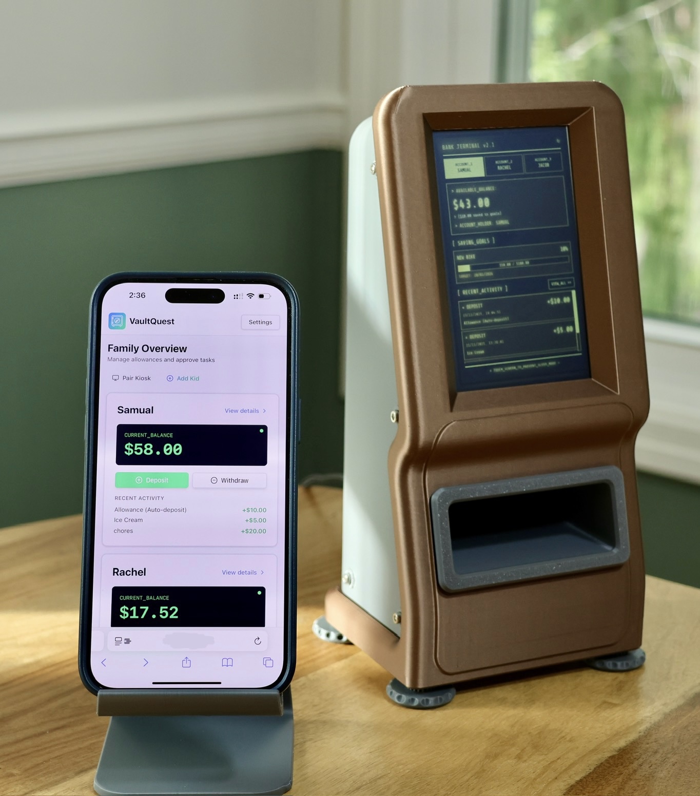 VaultQuest kiosk tablet setup in home